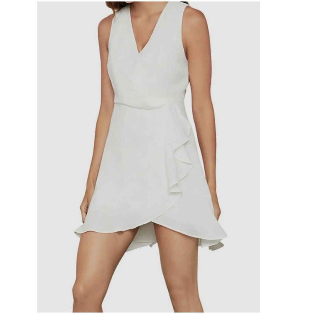 NWT BCBGMaxAzria White V Neck Sleeveless Dress with Ruffle Detail 10